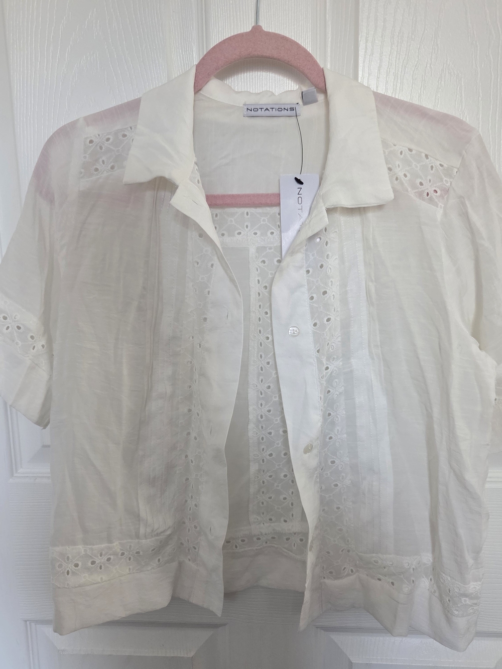Notations Cream Eyelet Short Sleeve Button-Up Blouse